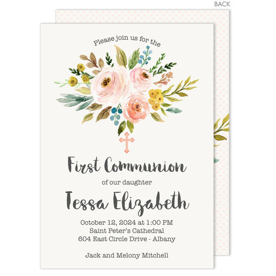 Floral Bunch with Cross Invitations